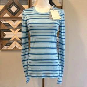 Icebreaker Women's Merino Wool Blend Cool-Lite LS Tee Top Blue Striped XS NWT